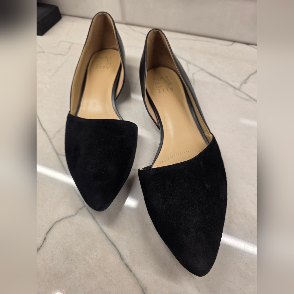 Naturalizer Samantha Black Suede Pointed Toe D'Orsay Flats - Size 10